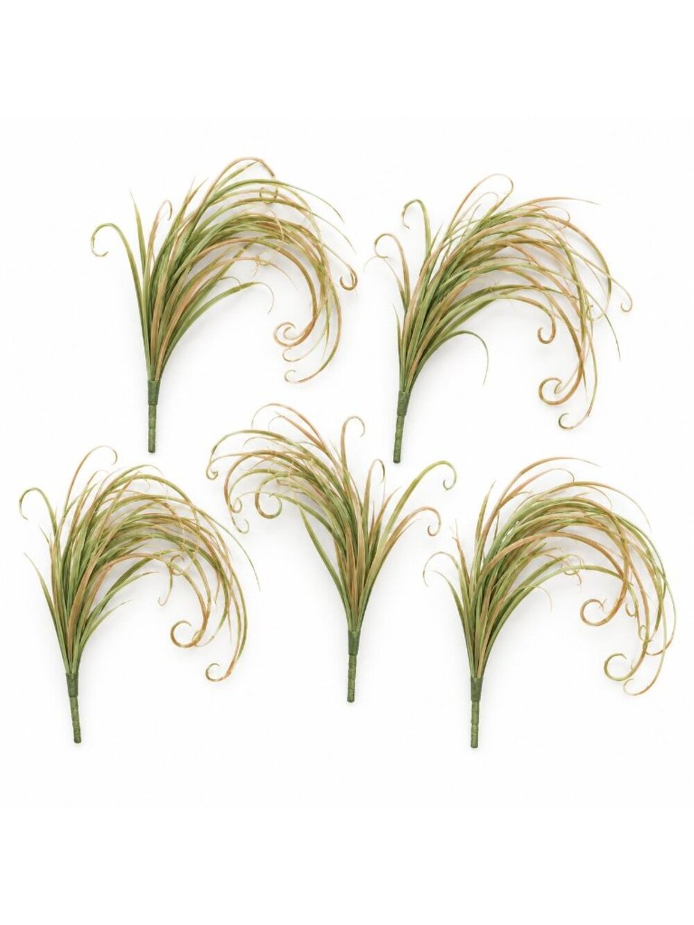 Artificial Grass Picks Set of 5 9 Inch Green Tan Faux Lemongrass Curly Floral Fi